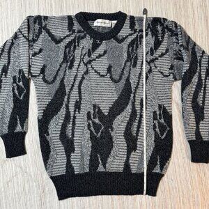 Vintage Michael Gerald Sweater Mens Medium Grey Black White Abstract Pattern